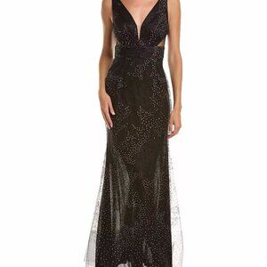 NWT MARCHESA NOTTE V-NECK GLITTER SLEEVELESS BLACK GOWN SIZE 14 $995